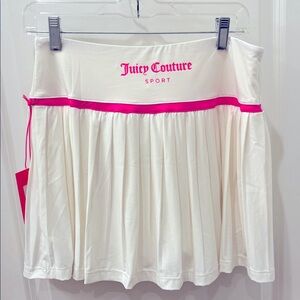 NWT Juicy Couture Sport white pleated skort with Hot Pink Trim and logo- M